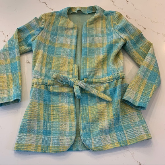 Aqua / Yellow Plaid Tweed Woman’s 2 Piece Skirt Set Vintage Size Medium NO Tags - Picture 4 of 16